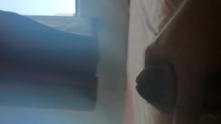 Hotel room door open flashing and cum