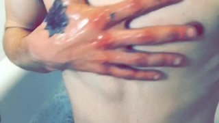Guy gets wet in the bath