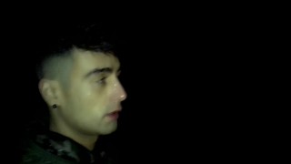 Night outdoor walking with face covered by cum and cum tasting (full vid)