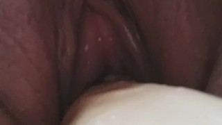 Closeup tight pussy fuck with dildo