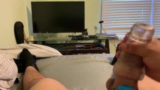 Testing out my new cock ring and super sucker on my big cock