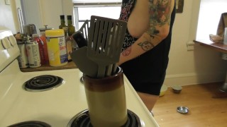 Tits Hanging Out While I Clean The Stove