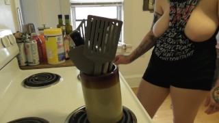 Tits Hanging Out While I Clean The Stove