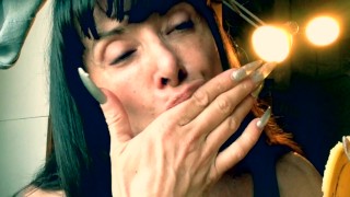 muscle girl with banana