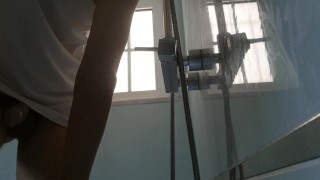 Hot boy jerking off in shower with huge load