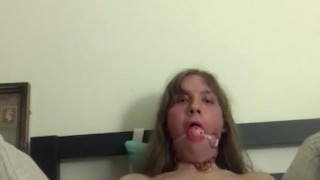Slutty trans girl chokes herself and violently masterbates