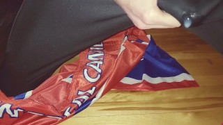 Cumming through Adidas track pants