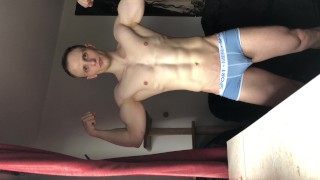 Hunk with big bulge flex his muscles