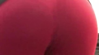 BBW twerks her big ass to trident in red leggings