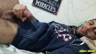 Jerking my big cock with a huge cum shot and eating my cum - Camilo Brown