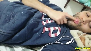 Jerking my big cock with a huge cum shot and eating my cum - Camilo Brown