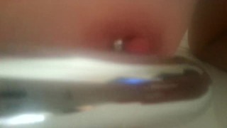 Play with my pierced nipples with silver vibrator