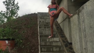 Czech girl double pee in public