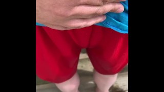Peeing my Red Shorts on the Porch