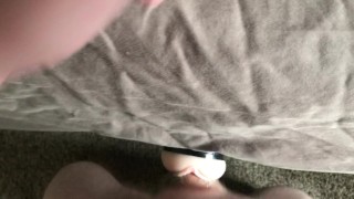 Wife is away so I watch our most popular blowjob video and fuck fake pussy