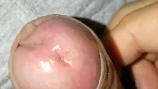 Flaccid precum foreskin play, small growing and shrinking penis play