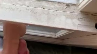 Horny boy rubs against thick cock