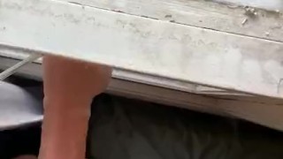 Horny boy rubs against thick cock