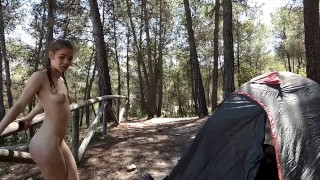 Sweet small  masturbates at camp