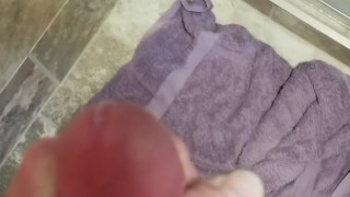 Solo jerking cock with cum shot