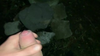 Big dick night jerk off - Cumshot on stones in the park POV