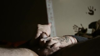 Hot Dude Blowing a load before going to bed watching porn on his phone