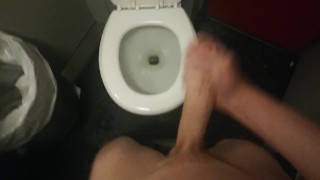 Making a mess on the train toilet. Huge cumshot and pissing...