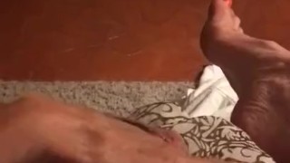 Hot slut fingering HAIRY WET pussy! Very sexy feet