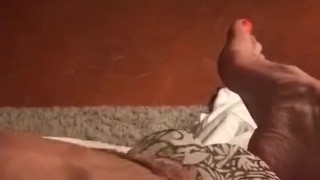 Hot slut fingering HAIRY WET pussy! Very sexy feet