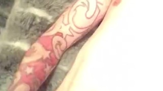 Sloppy wank with tattoos