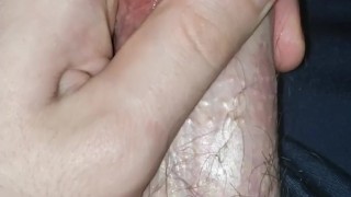 Playing with precum, getting erect and wet