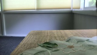 Twink masturbates while getting ass fucked by a dildo