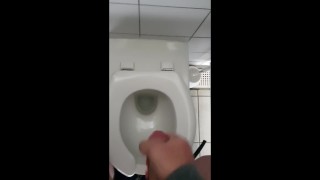 Jerking off my big dick in a public toilet on a campsite