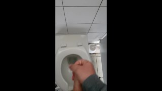 Jerking off my big dick in a public toilet on a campsite