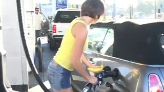 Getting Her Feet Dirty at the Car Wash