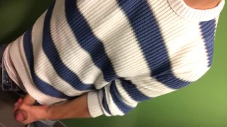 Horny guy plays with his cock on lunch break