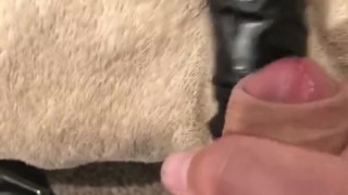 Cumming on a huge black dildo