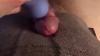 Teasing frenulum with a vibrator - HUGE cumshot