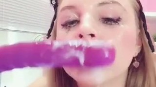 Sloppy deepthroat spit drool covered wrecked face throat bulge