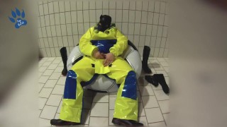 Pup pawing in Pros Extreme waterproof gear