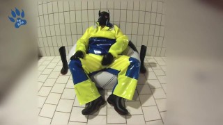 Pup pawing in Pros Extreme waterproof gear