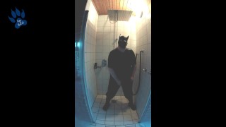 Pup pawing off in the shower