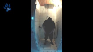 Pup pawing off in the shower