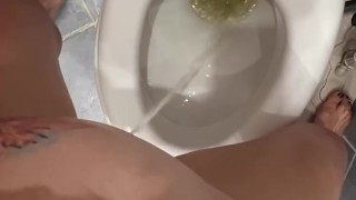 Pee desperation female POV standing, big mess