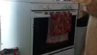 Cooking turns into fucking. Making pancakes with big dick. Hardcore sex.