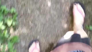 Outdoor pee desperation female POV, piss puddle