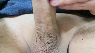 Quick frontal masturbation, huge thick cumshot