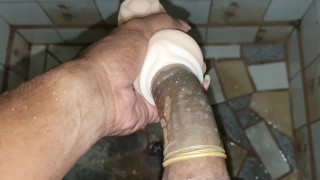 Bathroom fun with my new pocket pussy