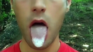 Solo long cum play in mouth - 3 strangers loads chewed till cumfoam and swallowed