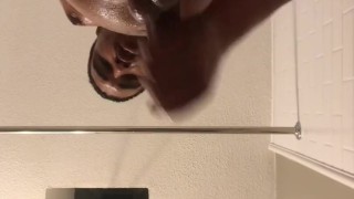 Young dad in the shower jerking off